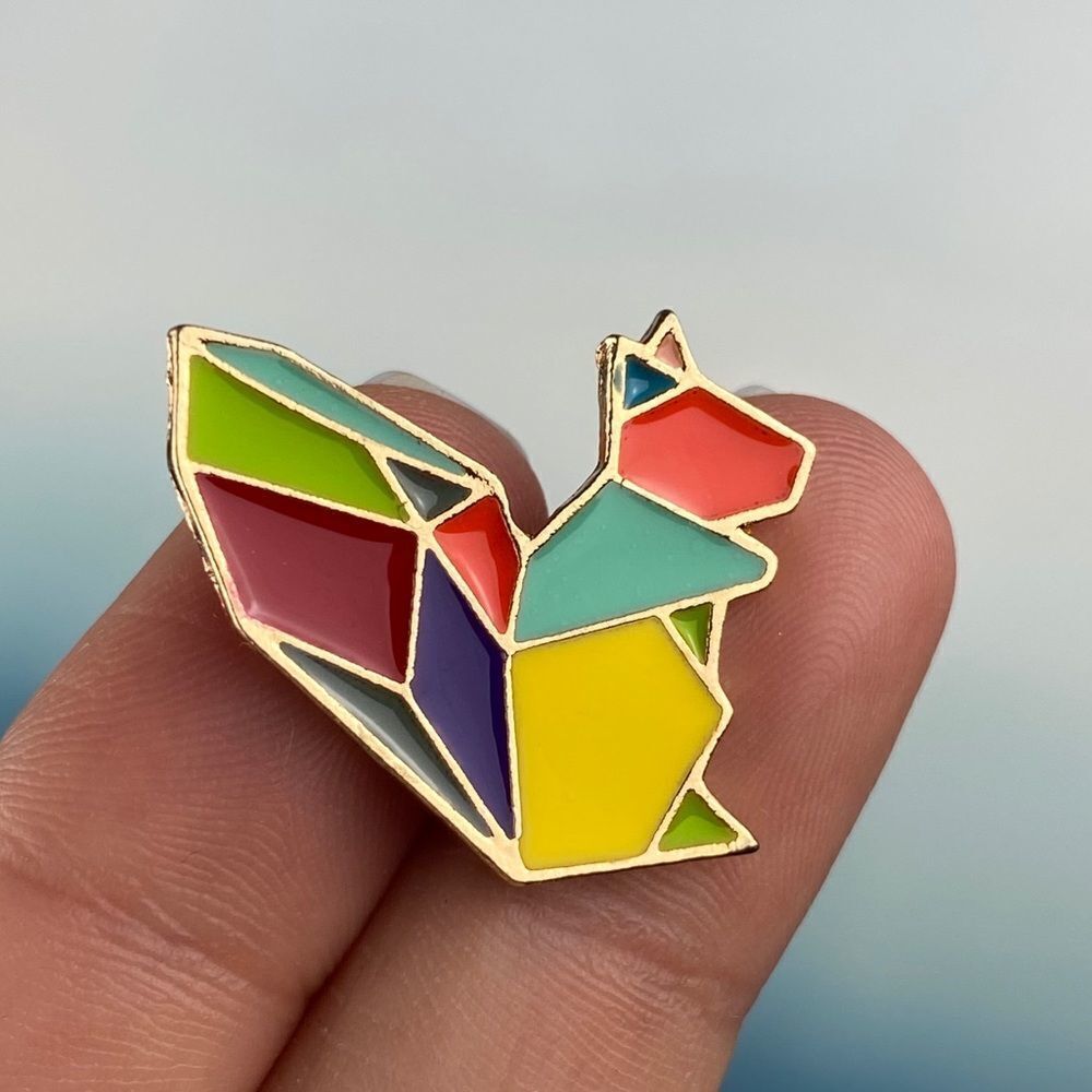 Rainbow Geometric Squirrel Enamel Pin/ Brooch